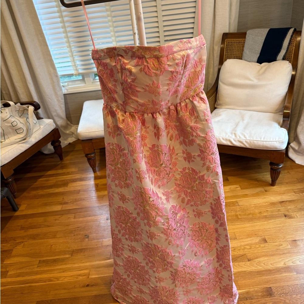 Pink and Gold Floral Strapless Dress
